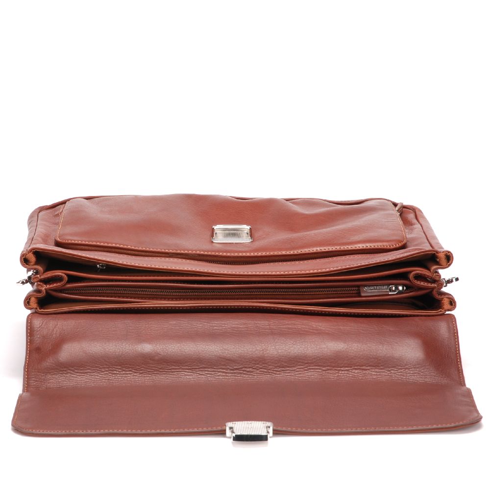 Pablo 3-gusset briefcase in dipped leather