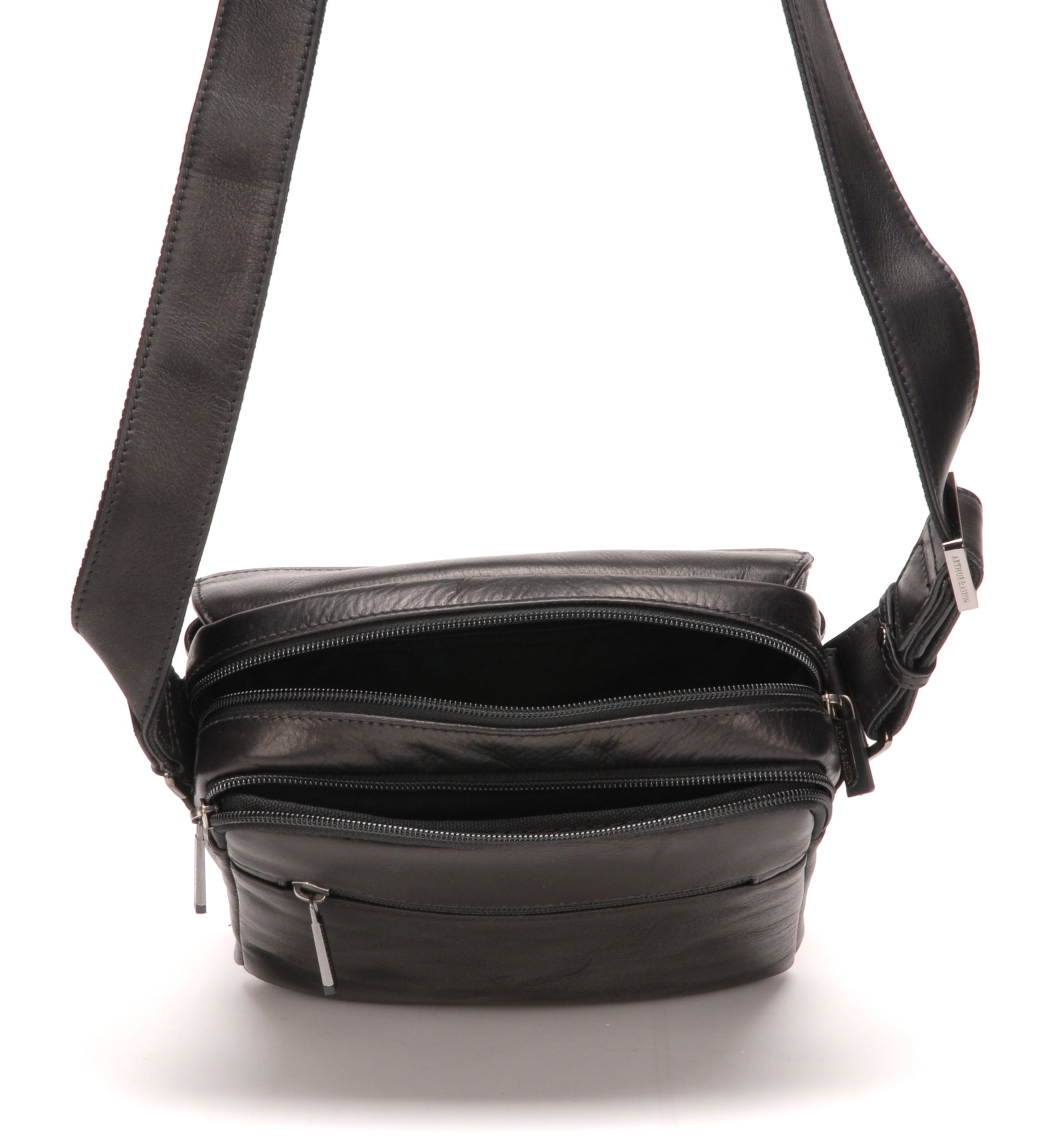 Sac travers cuir plongé noir